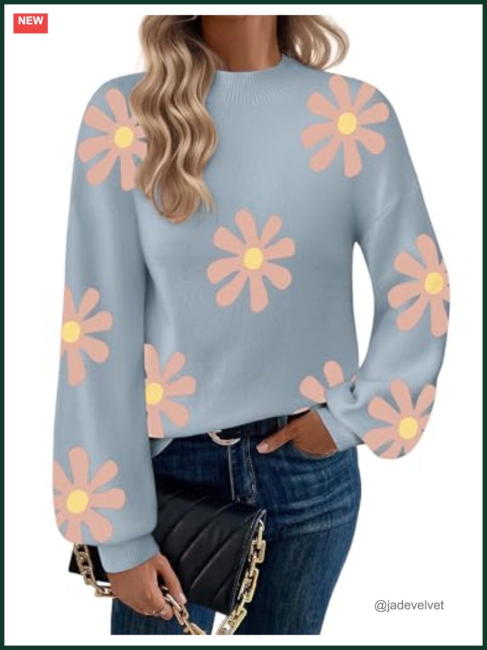 Turtleneck Pullover Sweater Long Sleeve Lantern Knit Loose Fit Fall Winter
